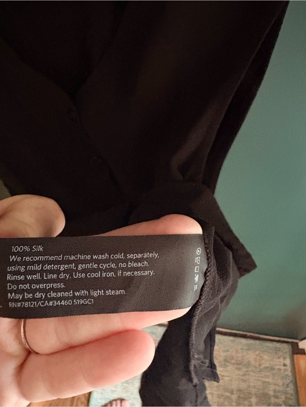 Eileen Fisher Silk Georgette Crepe V-Neck Top in Black - Picture 3 of 4